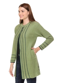 CLAPTON Women Round Neck Green Full Sleeve Wool Cardigan  - L, Green, Wool, Pack of1